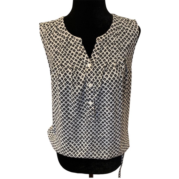 Loft Size XS Sleeveless Pullover 1/2 Button Black Cream Elastic Drawstring Waist - Picture 1 of 7